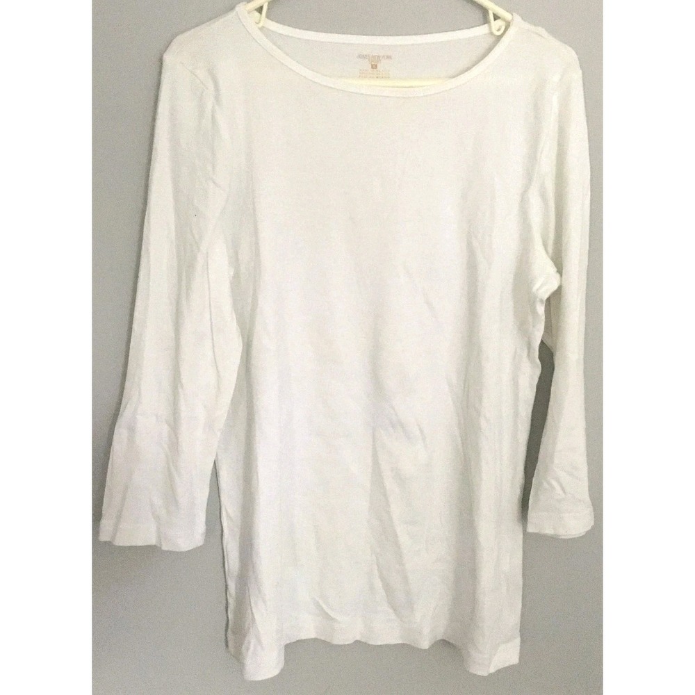 Jones New York Sport Shirt Womens XL White 3/4 Sleeve Scoop Neck Cotton